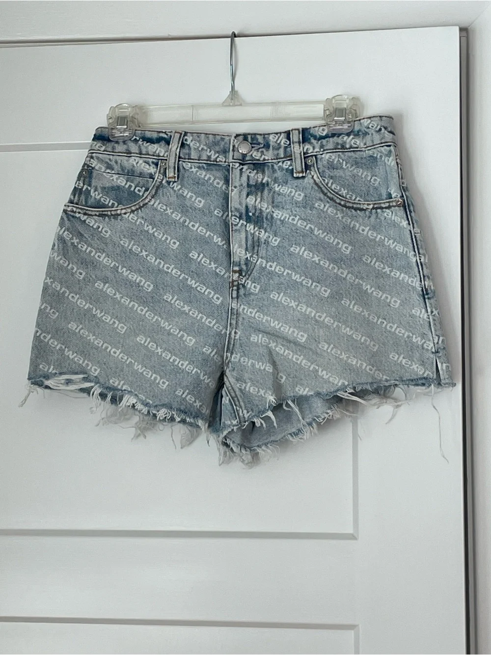 Alexander Wang Bite Logo Cutoff Denim Shorts, 28